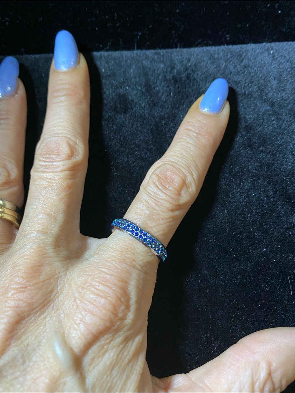 Fifth Ave Swarovski Crystal Bermudan Blue Eternity Band Stainless Gift